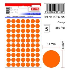 Etichete autocolante color Tanex, buline D13 mm, 350 buc/set, portocaliu