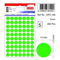 Etichete autocolante color Tanex, buline D13mm, 350 buc/set, verde