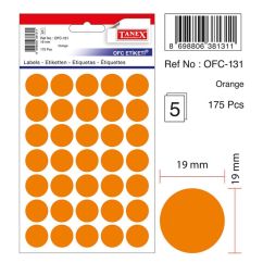 Etichete autocolante color Tanex, buline D16mm, 240 buc/set, portocaliu