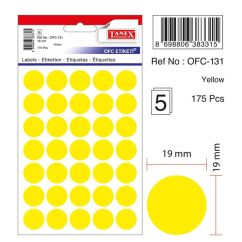 Etichete autocolante color Tanex, buline D19mm, 175 buc/set, galben
