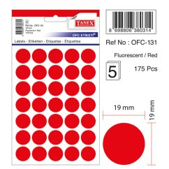 Etichete autocolante color Tanex, buline D19mm, 175 buc/set, rosu