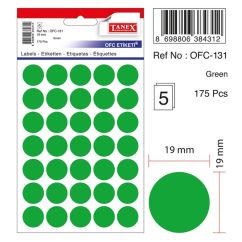 Etichete autocolante color Tanex, buline D19mm, 175 buc/set, verde