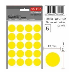 Etichete autocolante color Tanex, buline D25mm, 100 buc/set, galben