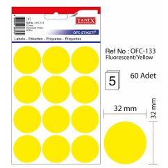 Etichete autocolante color Tanex, buline D32mm, 60 buc/set, galben
