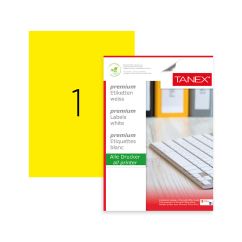 Etichete autocolante color Tanex, 1/A4, 210x297mm, 25 coli/top, galben fluorescent