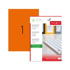 Etichete autocolante color Tanex, 1/A4, 210x297mm, 25 coli/top, portocaliu fluorescent