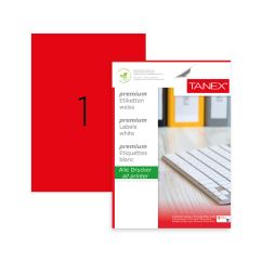 Etichete autocolante color Tanex, 1/A4, 210x297mm, 25 coli/top, rosu fluorescent