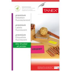 Etichete autocolante color Tanex, 24/A4, 64x 34mm, 25 coli/top, galben fluorescent