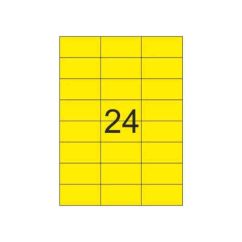 Etichete autocolante color Tanex, 24/A4, 64x 34mm, 25 coli/top, galben fluorescent