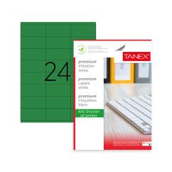 Etichete autocolante color Tanex, 24/A4, 64x 34mm, 25 coli/top, verde fluorescent