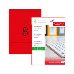 Etichete autocolante color Tanex, 8/A4, 99.1x 67.7mm, 25 coli/top, rosu fluorescent
