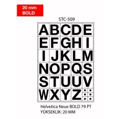 Etichete autocolante cu litere Tanex, A-Z, 20mm bold, 2 folii/set