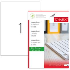 Etichete autocolante polyester Tanex, 1/A4, 210x297mm, colturi drepte, 25 coli/top, albe