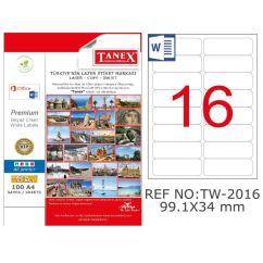 Etichete autocolante polyester Tanex, 16/A4, 99.1x34mm, colturi rotunjite, 25 coli/top, albe