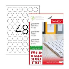 Etichete autocolante polyester Tanex, 48/A4, rotunde D30mm, 25 coli/top, albe