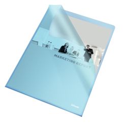 Mapa plastic A4, deschidere in L, 105 microni, 25 buc/set, albastru transparent, Esselte