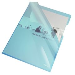 Mapa plastic A4, deschidere in L, 150 microni, 25 buc/set, albastru transparent, Esselte