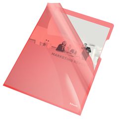 Mapa plastic A4, deschidere in L, 150 microni, 25 buc/set, rosu transparent, Esselte