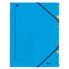 Mapa carton A4, cu elastic, 12 separatoare, albastru, Leitz Fashion