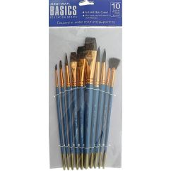 Pensule acuarele/acril/ulei, par naylon, 10 buc/set, Standard