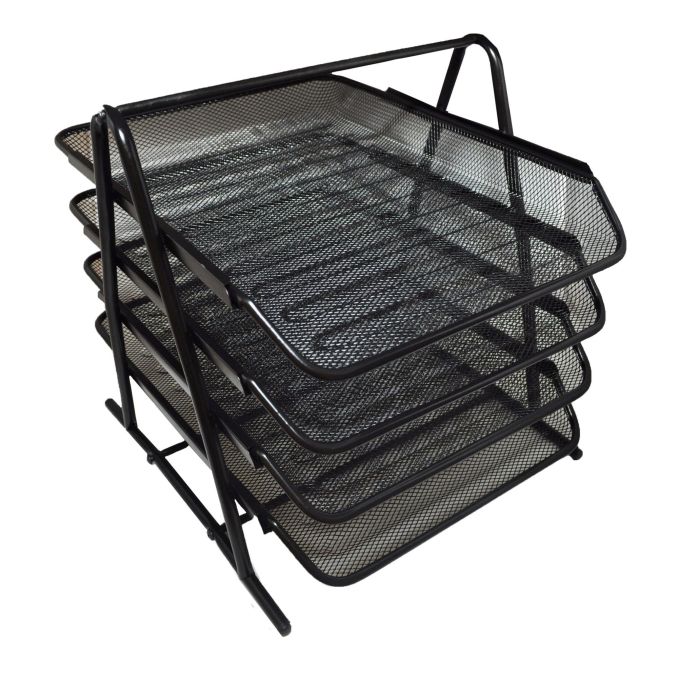 Suporturi si tavite pentru documente - Tavita documente A4, 4 buc/set, plasa metalica, negru, Standard Suporturi si tavite pentru documente - Tavita documente A4, 4 buc/set, plasa metalica, negru, Standard