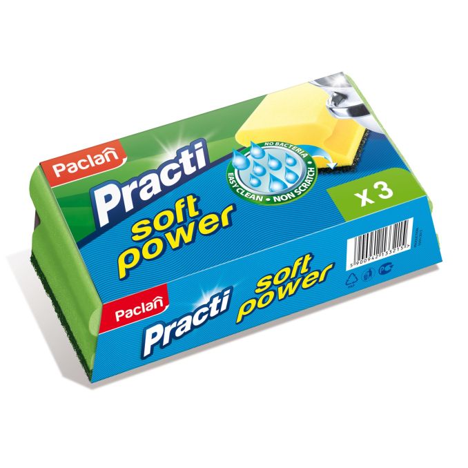 Produse de curatenie - Bureti pentru vase, cu caneluri, 3 buc/set, Paclan Power Soft Produse de curatenie - Bureti pentru vase, cu caneluri, 3 buc/set, Paclan Power Soft