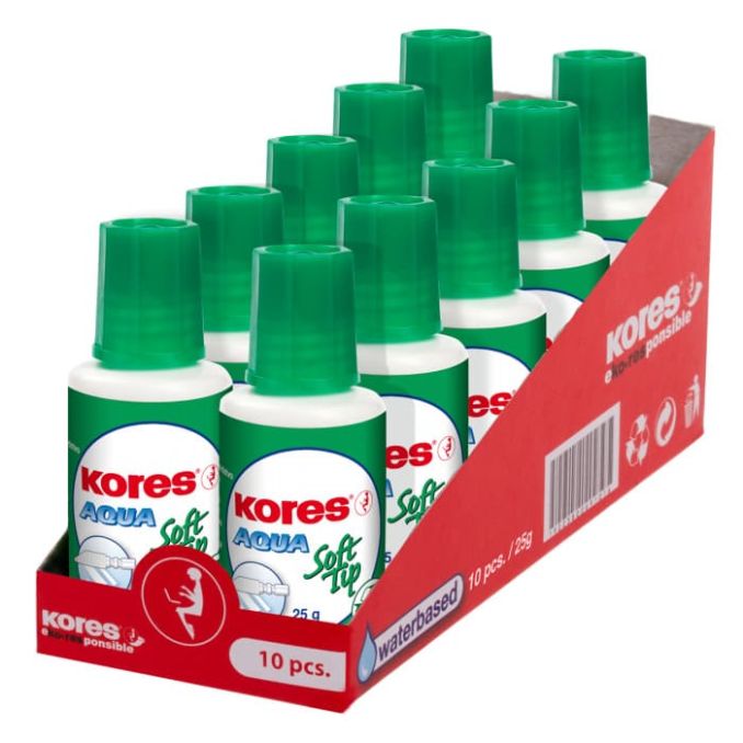 Corectoare si radiere - Fluid corector, pe baza de apa, cu burete, 25g, Kores