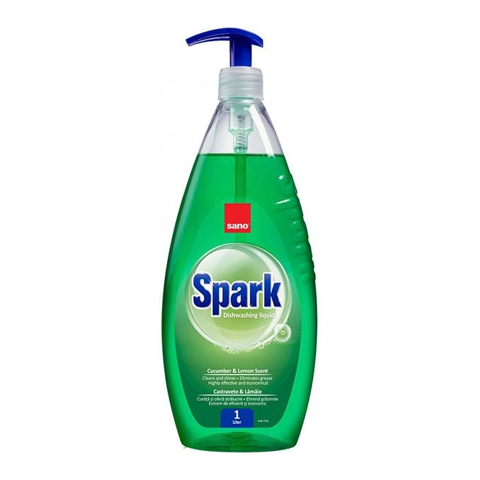Detergenti bucatarie - Detergent lichid pentru vase, cu pompita, 1L, castravete, Sano Spark Detergenti bucatarie - Detergent lichid pentru vase, cu pompita, 1L, castravete, Sano Spark