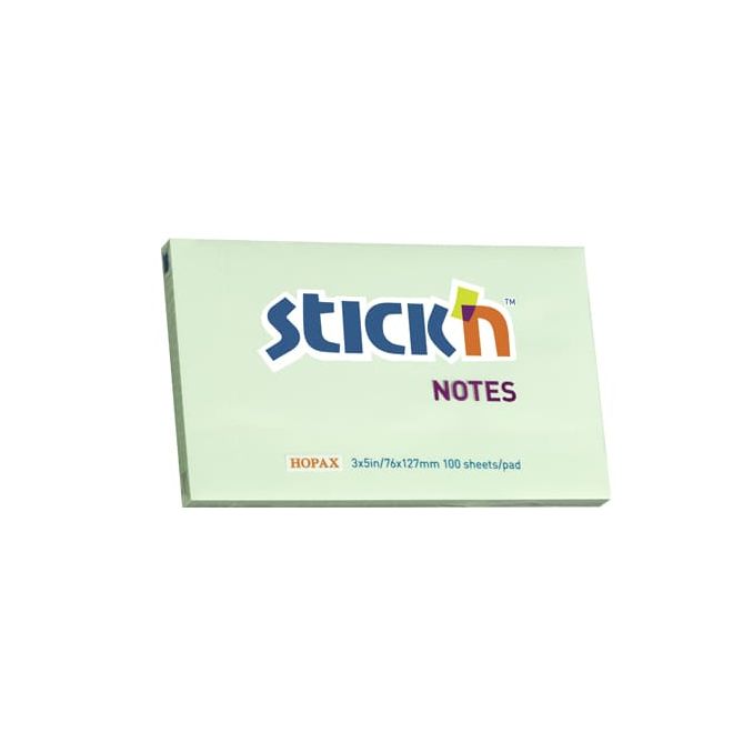 Notite adezive & Cuburi hartie - Notes autoadeziv, 76x127mm, 100 file/set, verde pastel, Stick'n Notite adezive & Cuburi hartie - Notes autoadeziv, 76x127mm, 100 file/set, verde pastel, Stick'n