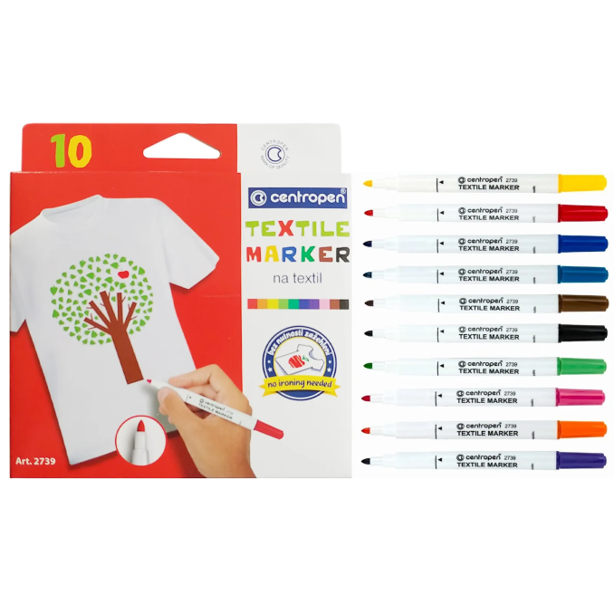 Markere si evidentiatoare - Marker pentru textile, varf rotund 1.8mm, 10 culori/set, Centropen 2739 Markere si evidentiatoare - Marker pentru textile, varf rotund 1.8mm, 10 culori/set, Centropen 2739