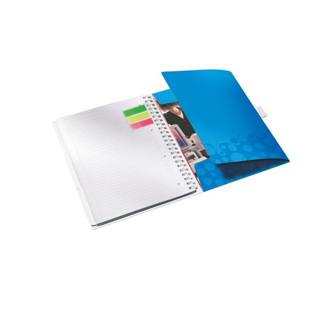 Caiete si blocnotesuri - Caiet cu spira A4, 80 file, coperta PP, dictando, albastru metalizat, Leitz WOW Be Mobile