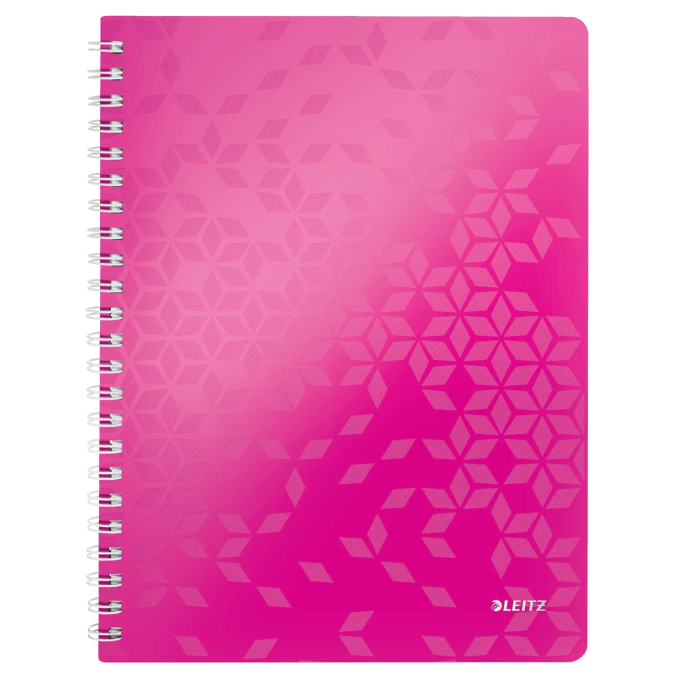 Caiete si blocnotesuri - Caiet cu spira A4, 80 file, coperta PP, dictando, roz metalizat, Leitz WOW Caiete si blocnotesuri - Caiet cu spira A4, 80 file, coperta PP, dictando, roz metalizat, Leitz WOW