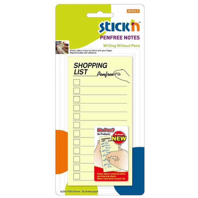 Notite adezive & Cuburi hartie - Notes autoadeziv - shopping list-pen free, 150x76mm, 30 file/set, galben pastel, Stick'n Notite adezive & Cuburi hartie - Notes autoadeziv - shopping list-pen free, 150x76mm, 30 file/set, galben pastel, Stick'n