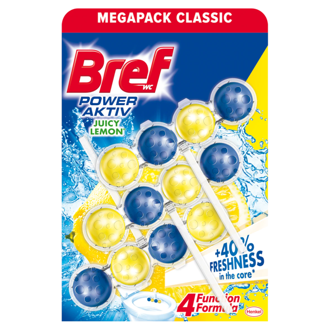 Detergenti si odorizante baie - Odorizant pentru vasul toaletei, 3 buc x 50g/pachet, aktiv lemon, Bref Detergenti si odorizante baie - Odorizant pentru vasul toaletei, 3 buc x 50g/pachet, aktiv lemon, Bref