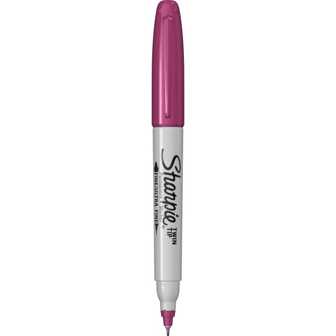 Markere si evidentiatoare - Marker permanent, 2 capete, varf fin 0.5/0.9mm, berry, Sharpie Twin Tip