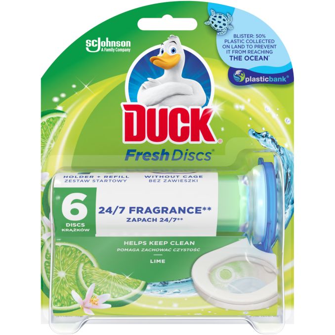 Detergenti si odorizante baie - Aparat si rezerva cu gel, pentru vasul toaletei, 36ml, lime, Duck Fresh Discs