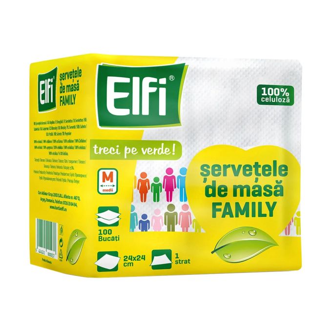 Hartie igienica, prosoape si servetele - Servetele de masa, 25x25cm, 100 buc/pachet, Elfi Hartie igienica, prosoape si servetele - Servetele de masa, 25x25cm, 100 buc/pachet, Elfi