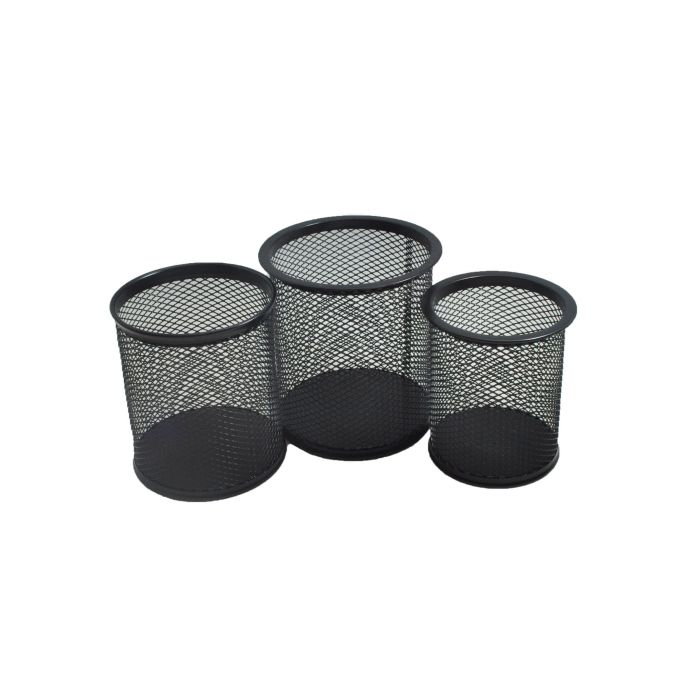 Suporturi pentru accesorii de birou - Suport instrumente de scris, 3 buc/set, rotund, plasa metalica, negru, Standard Suporturi pentru accesorii de birou - Suport instrumente de scris, 3 buc/set, rotund, plasa metalica, negru, Standard