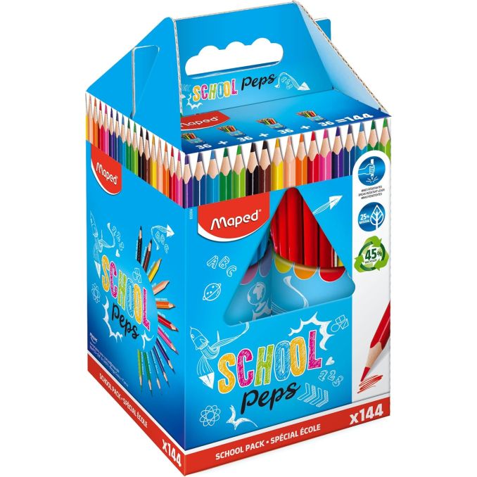 Creioane colorate si Cerate - Creioane colorate, 144 culori/set, Maped School`Peps Creioane colorate si Cerate - Creioane colorate, 144 culori/set, Maped School`Peps
