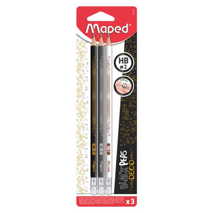 Creioane mecanice si grafit scoala - Creion grafit, HB, cu radiera, 3 buc/set, Maped Black`Peps Deco Creioane mecanice si grafit scoala - Creion grafit, HB, cu radiera, 3 buc/set, Maped Black`Peps Deco