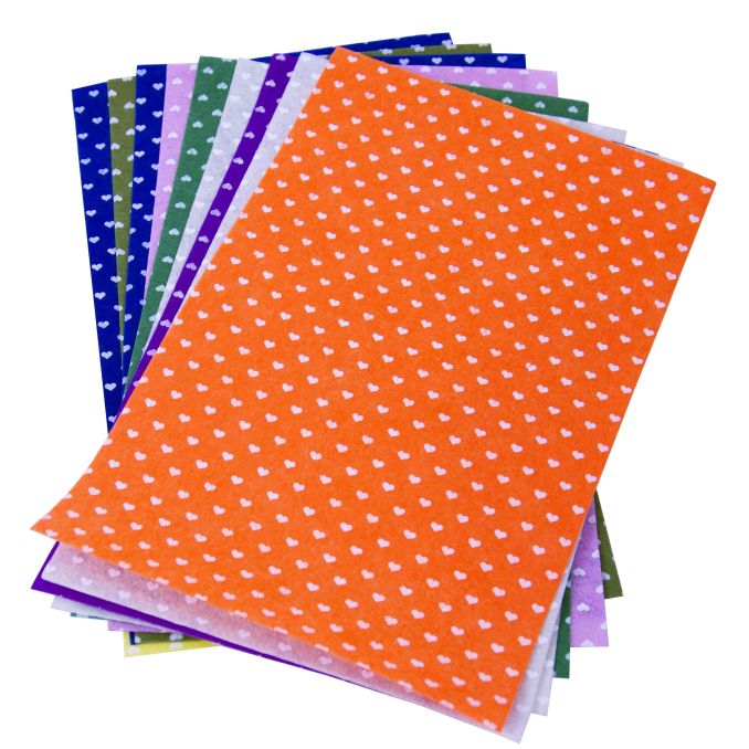 Hartie fetru A4, 1 mm, 10 coli/set, diverse culori, imprimeu inimi, Standard Hartie fetru A4, 1 mm, 10 coli/set, diverse culori, imprimeu inimi, Standard