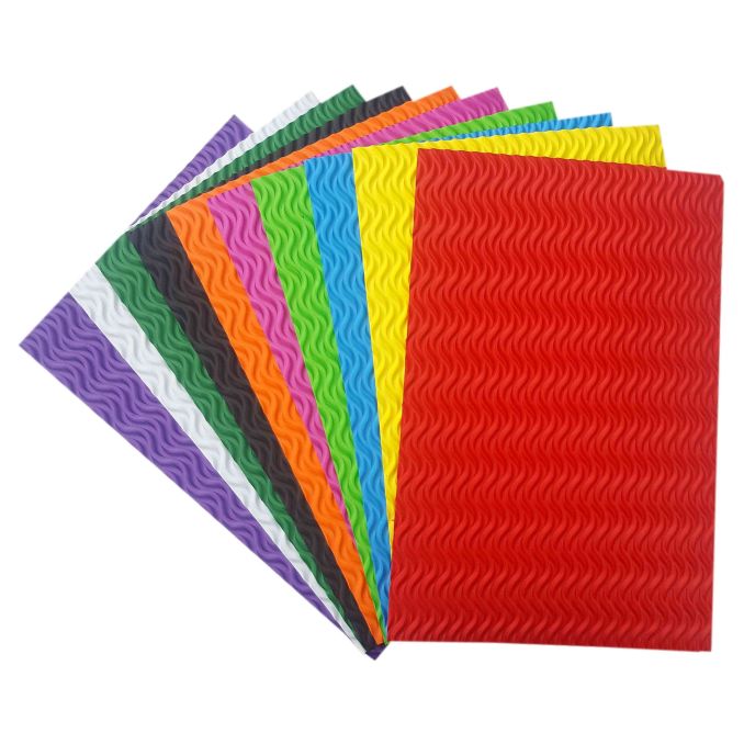 Hartie gumata A4, 3 mm, 10 coli/set, diverse culori, embosata valuri, Standard Hartie gumata A4, 3 mm, 10 coli/set, diverse culori, embosata valuri, Standard