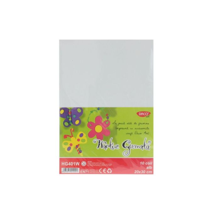Produse - Hartie gumata A4, 20x30 cm, 10 coli/set, alb, Daco Produse - Hartie gumata A4, 20x30 cm, 10 coli/set, alb, Daco