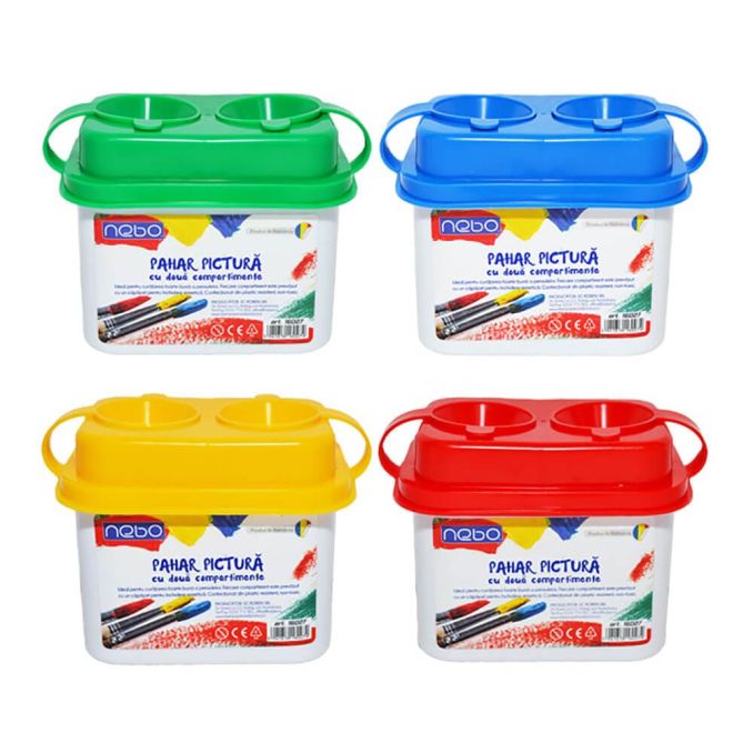 Pahar pictura, 2 compartimente, plastic, diferite culori, Standard Pahar pictura, 2 compartimente, plastic, diferite culori, Standard