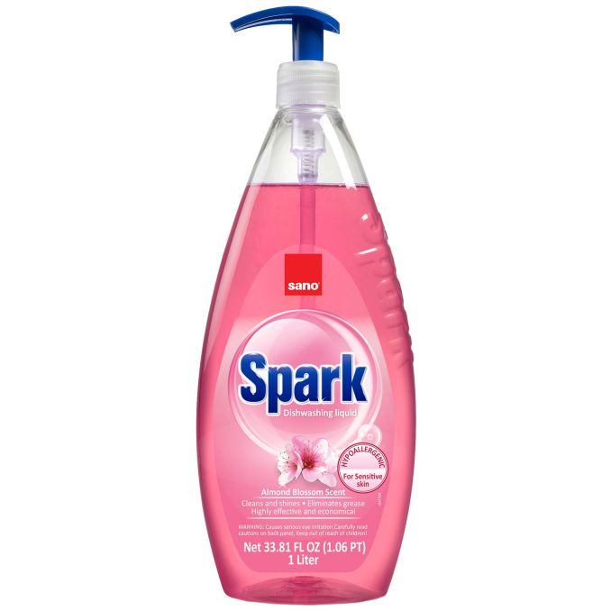 Detergenti bucatarie - Detergent lichid pentru vase, cu pompita, 1L, migdale, Sano Spark Detergenti bucatarie - Detergent lichid pentru vase, cu pompita, 1L, migdale, Sano Spark