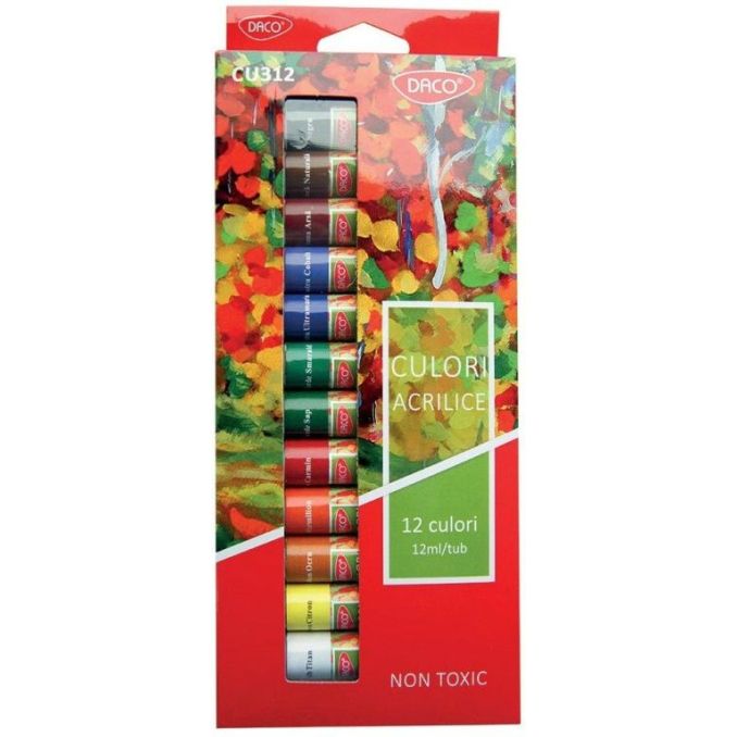 Acuarele - Culori acrilice, 12 ml, 12 culori/set Daco Acuarele - Culori acrilice, 12 ml, 12 culori/set Daco