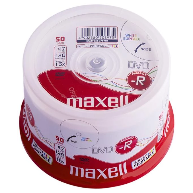 Discuri optice - DVD-R, printabil, 4.7GB, 16x, 50 buc/set, Maxell