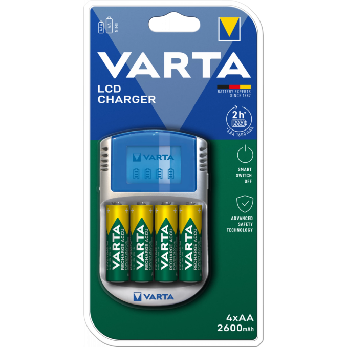 Baterii, acumulatori si incarcatoare - Incarcator AA/AAA + 4 acumulatori AA, 1.2V, 2600mAh, Ni-MH, Varta LCD