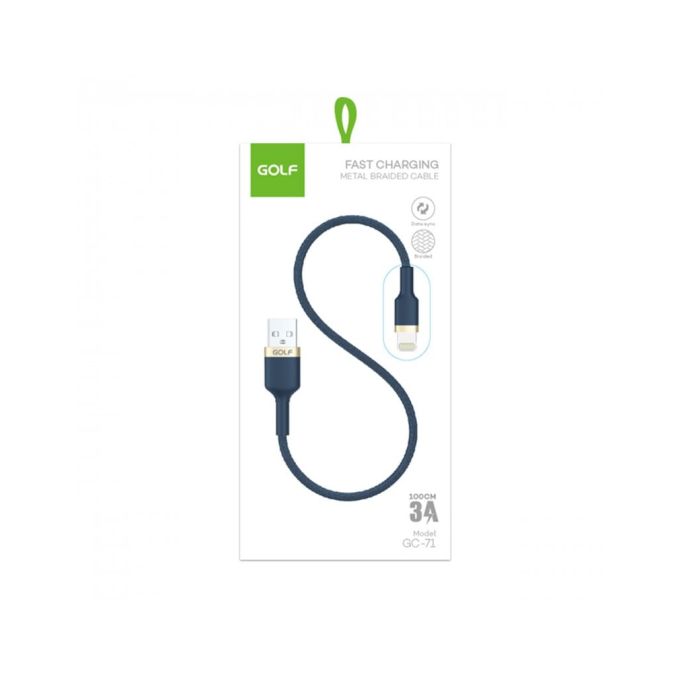 Cabluri si accesorii - Cablu USB - Lightning, fast charge, iPhone, metal braided, albastru, Golf GC-71i