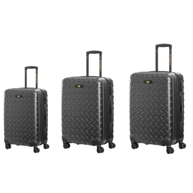 Rucsaci, genti si trolere - Set 3 trolere, material ABS hard case, 38x54x24/44x65x27/51x75x31cm, gri inchis, Caterpillar Industrial Plate